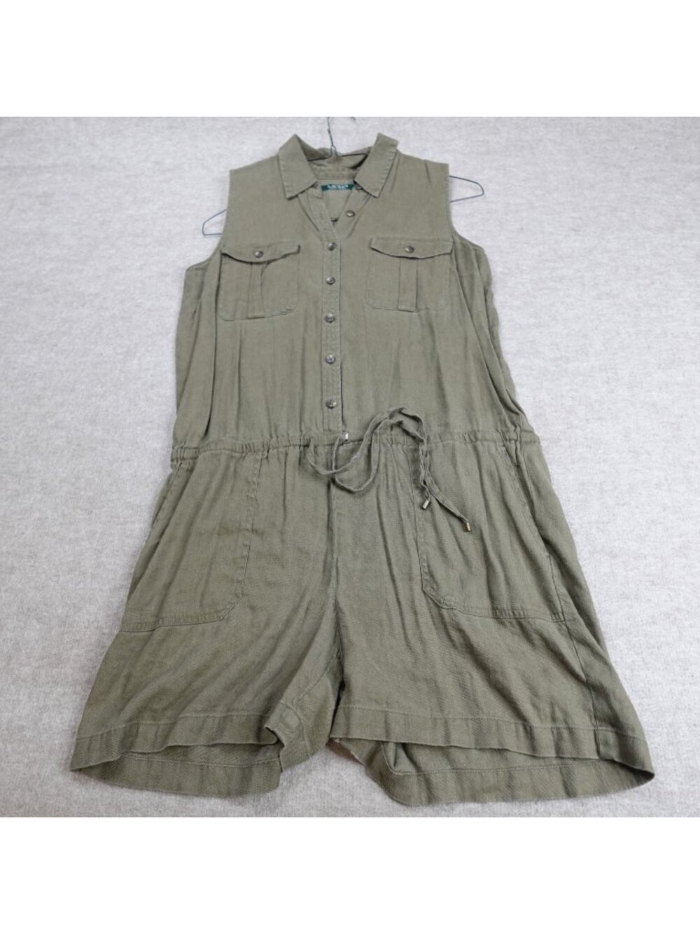 Lauren Ralph Lauren Womens Romper 14 Green Olive Linen Blend Sleeveless